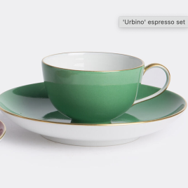 KPM Berlin – Urbino – espresso kop en schotel – groen -gouden rand