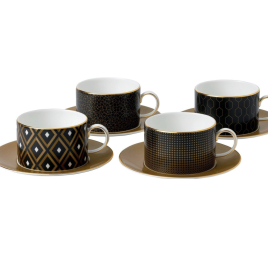 Wedgwood – Arris gold – Gio gold – set van 4 kop en schotel