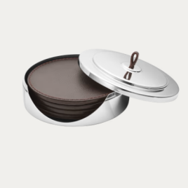 Georg Jensen – Manhattan – onderzetters – leer en rvs